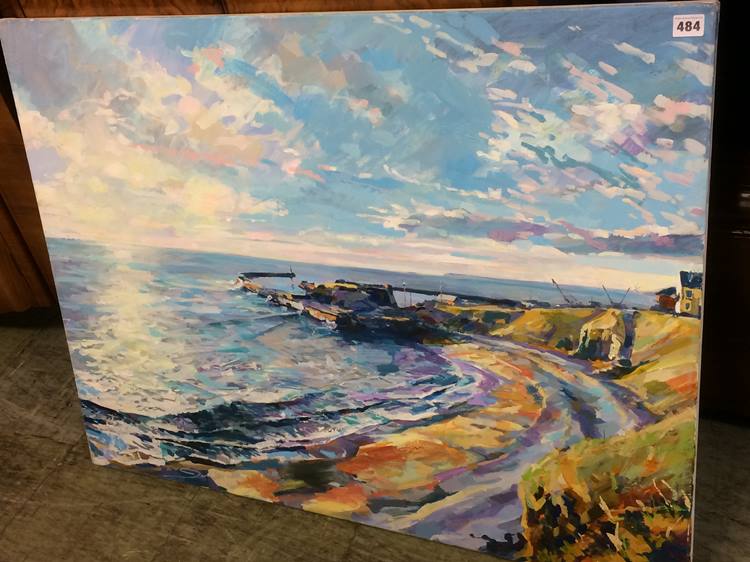 Jon Hall (b.1956-) Oil on canvas, signed, 'Cliff top at Seaham in morning light' - Image 2 of 2