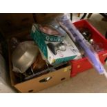 Two boxes of assorted copper, brass and household items etc.
