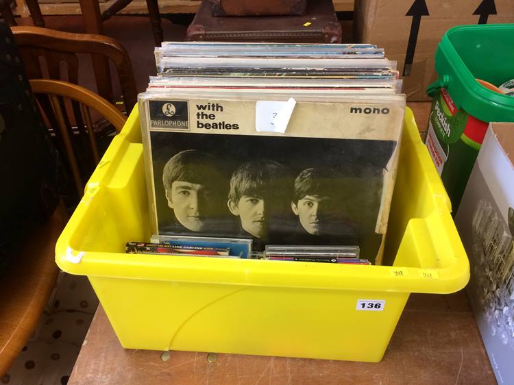 Box of records, Beatles, Rolling Stones etc.
