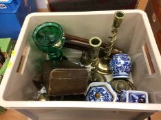 Box assorted including brass weights etc.