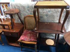 Pine cabinet, cane work stool etc.