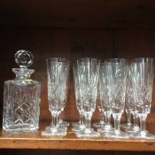 Cut glass decanter and 12 glasses