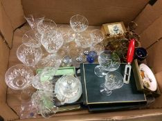 Two boxes including cut glass, Poole etc.