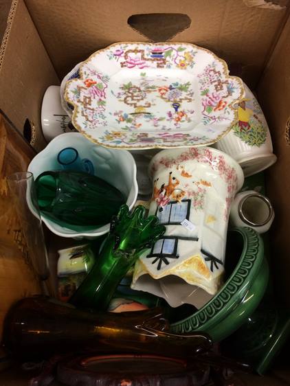 Two boxes assorted, pair gilded vases etc. - Image 2 of 2