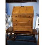 Bureau, oak stool and coffee table