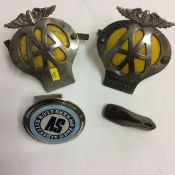 Two enamelled AA badges etc.