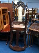 Carved oak hall chair etc.