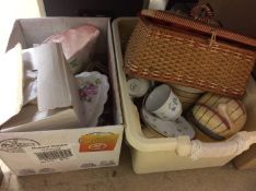 Five boxes assorted, sewing machine etc.