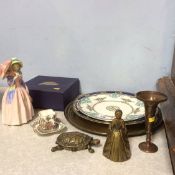 Various brass items, Royal Doulton plate etc.