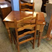 Pine side table and two chairs