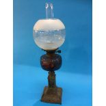 Oil lamp with frosted glass shade