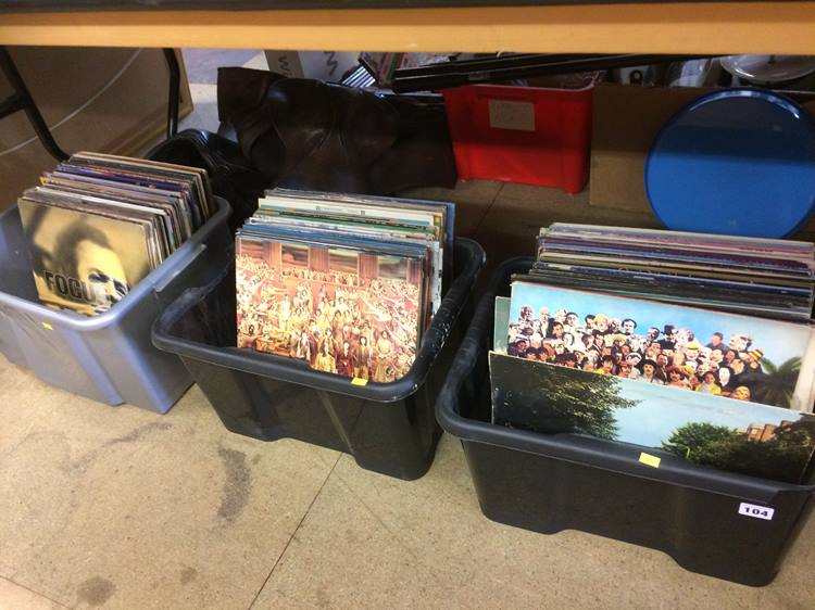 Three boxes of LPs including Rolling Stones and The Beatles