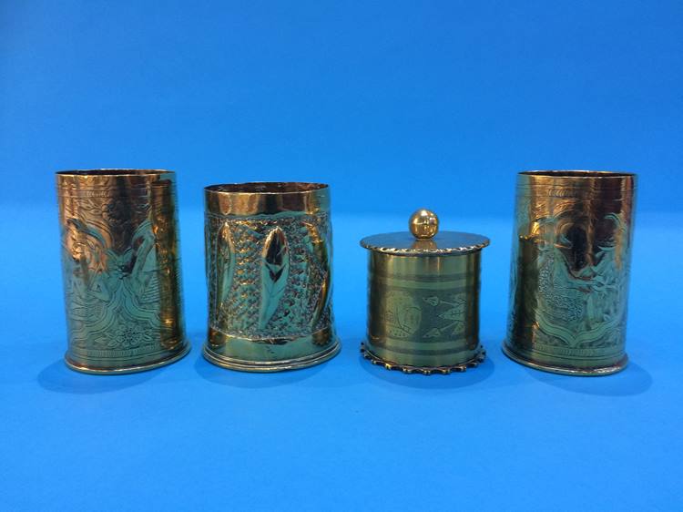 Four Trenchart engraved brass shells