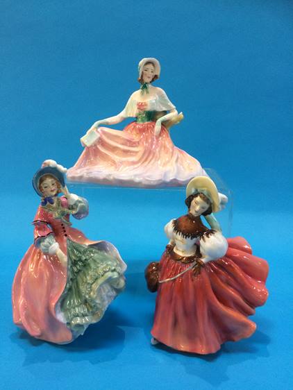 Three Royal Doulton ladies, 'Skater' HN 2117, 'Spring Morning' HN 1922, 'Memories' HN 2030