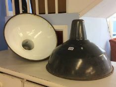 Pair of industrial enamelled light shades