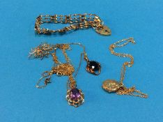A 9ct gold bracelet and four various pendants, 20.3 grams total