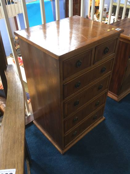 Reproduction yew chest of drawers
