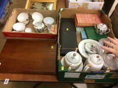 Two boxes of Oriental china and cutlery