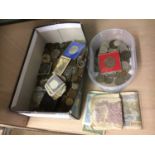 Box of bank notes and coins