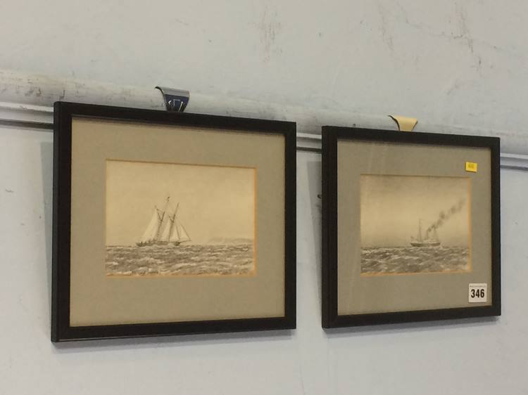 Pair of pencil sketches, Seascapes, signed Hugh Golding Constable - Image 2 of 4