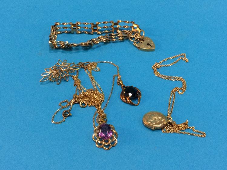 A 9ct gold bracelet and four various pendants, 20.3 grams total - Image 2 of 2