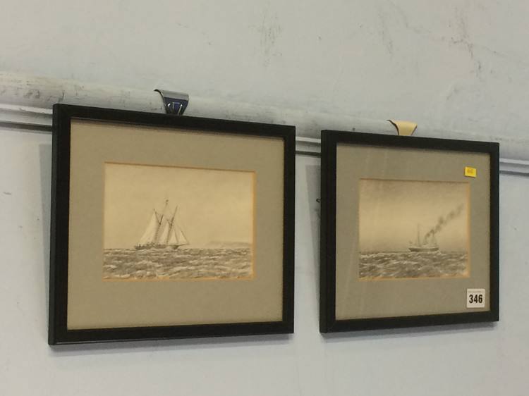 Pair of pencil sketches, Seascapes, signed Hugh Golding Constable