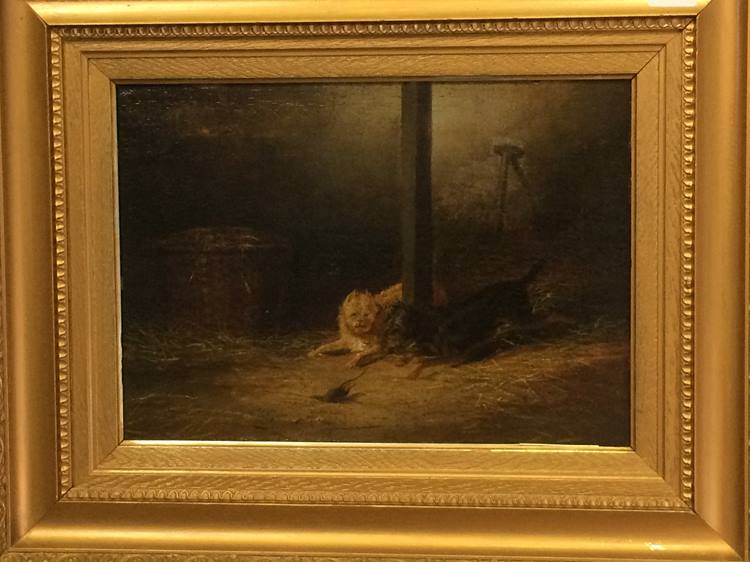 Oil on board, two terriers chasing a rat, After George Armfield - Image 2 of 2