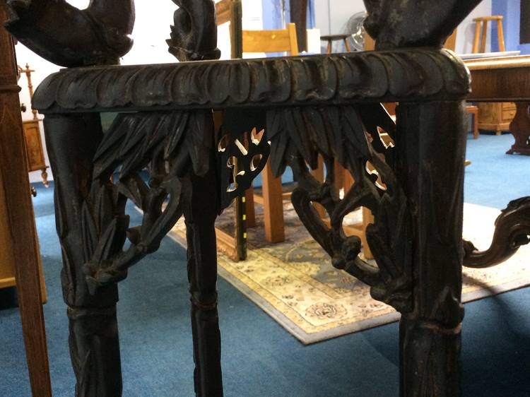 A carved Oriental hardwood plant stand, with inset marble top - Image 10 of 15