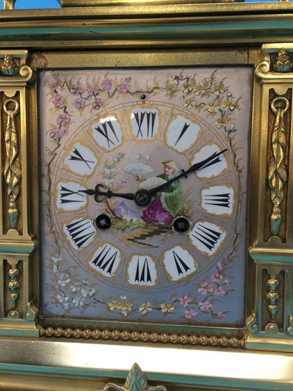 An early 20th century French brass mantel clock with 8 day movement, strike action, silvered dial, - Image 2 of 3