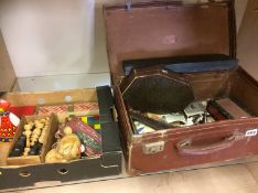 Box of games and a suitcase of miscellaneous