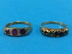 Two gold dress rings, marks rubbed