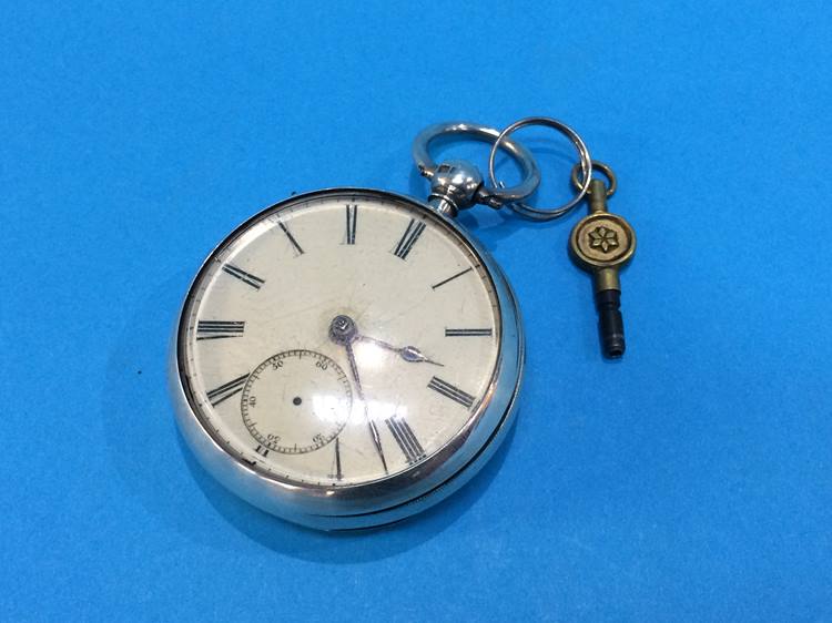 A silver pocket watch with fusee movement - Image 2 of 2