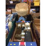 Two boxes of Kitchen ware, child's chair etc.