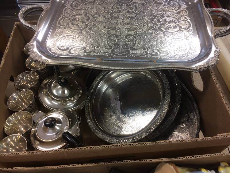 Two boxes of silver plate, glass and china - Image 3 of 4