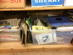 A shelf of miscellaneous, including records and china