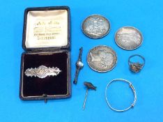 Three Victorian coins, a silver child's bangle etc.