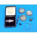 Three Victorian coins, a silver child's bangle etc.