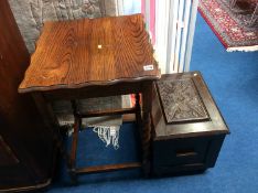 An oak barley twist occasional table and an oak slipper box