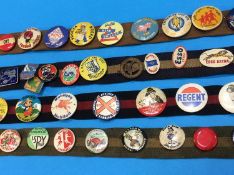 A collection of 80 plus vintage badges including 'Turban Fruit', 'Tri Ang Club', 'Cydrax' etc.