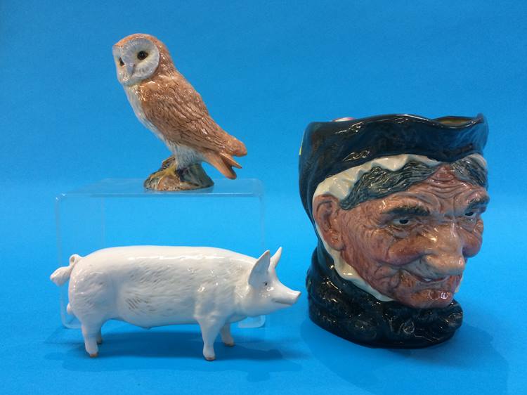 A Royal Doulton character jug 'Granny', a Beswick 'Pig' and an 'Owl' (3) - Image 2 of 2