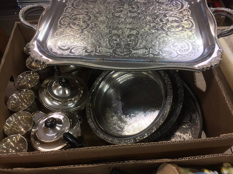 Two boxes of silver plate, glass and china - Image 4 of 4