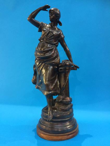A very large spelter figure of a lady, 66cm height