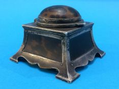 A silver mounted tortoise shell ink well, London 1902, maker marks rubbed