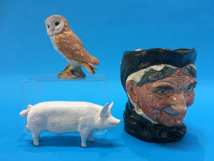 A Royal Doulton character jug 'Granny', a Beswick 'Pig' and an 'Owl' (3)