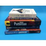 Books: signed by Terry Wogan, Kenneth Williams, James Patterson and two by Stephen Fry