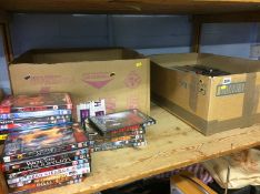 Two boxes of DVDs