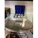 A silver tankard, a plated tray etc.