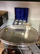 A silver tankard, a plated tray etc.