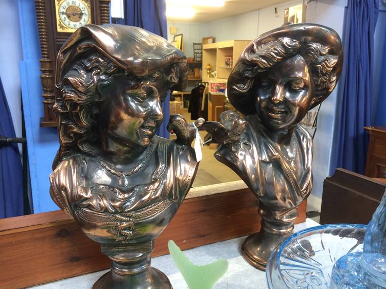 Pair of bronze busts