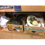 Two boxes of assorted including a Metamec clock